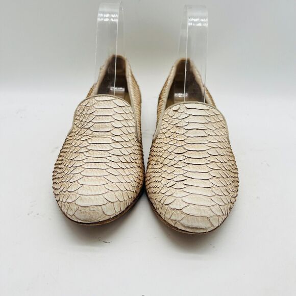 M Gemi Loafers Womens 7 Off White Snake Print Smoking Venetian Flats Italy Shoes - Picture 9 of 11